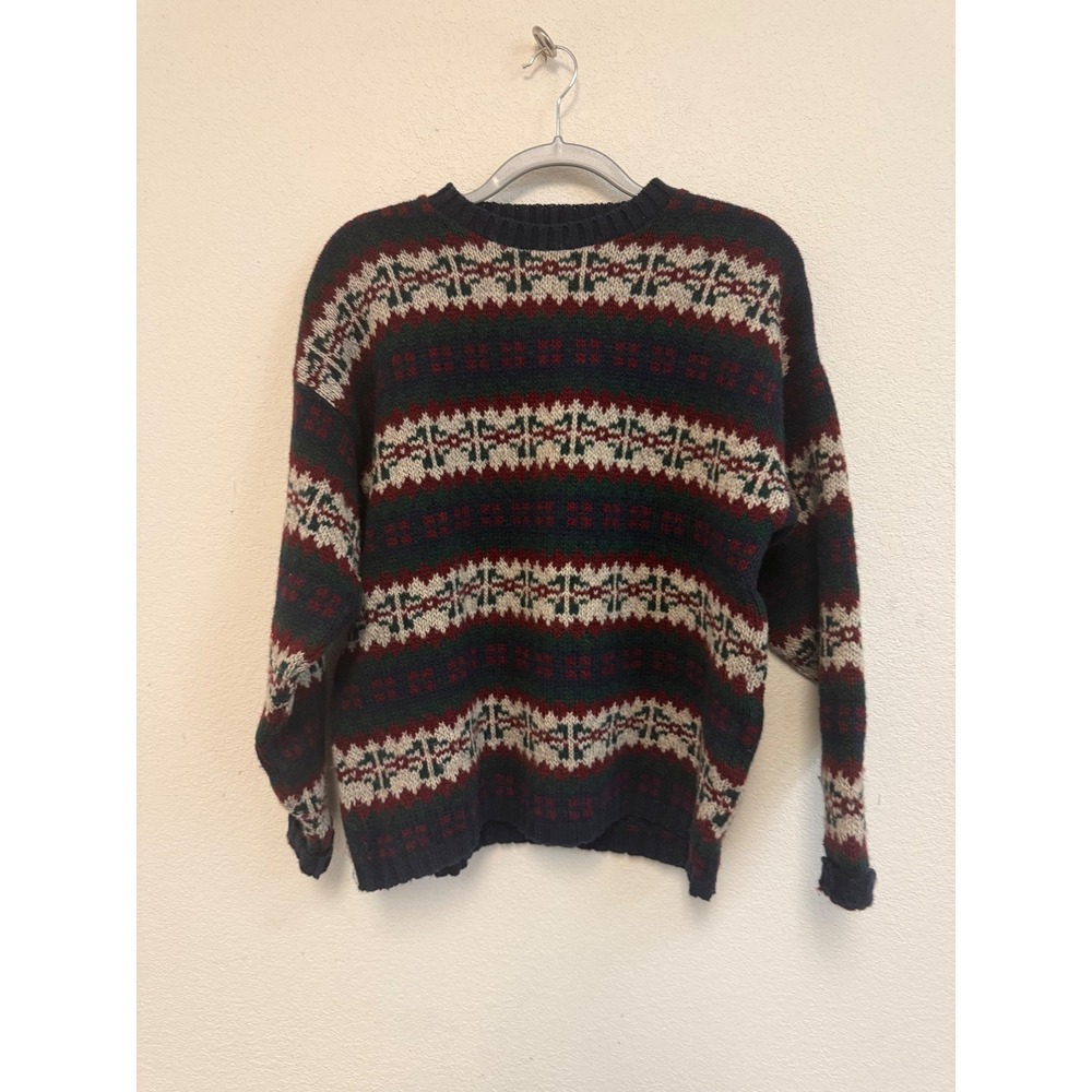 Vintage Eddie Bauer Women's Large Fair Isle Wool Blend Sweater USA Made